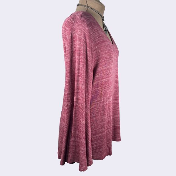 LOFT Heathered Pink Bell Sleeve Blouse - Picture 2 of 9